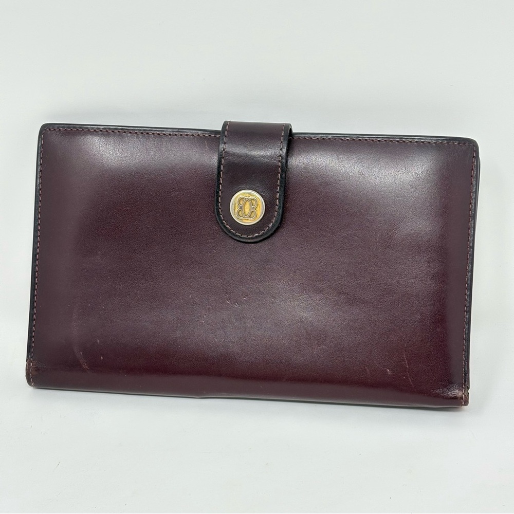 Bosca Brown Leather Bifold Long Wallet Kisslock Coin Purse Checkbook Card Holder